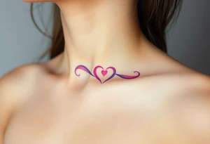 A soft watercolor infinity symbol blending pink and purple hues, with a tiny heart at the center, creating a dreamy effect tattoo idea
