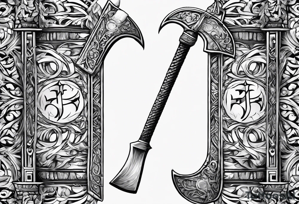 The symbol of Matthias a open Bible and a battle Axe tattoo idea