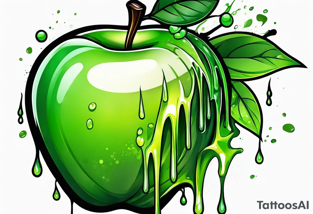 Dripping green apple tattoo idea