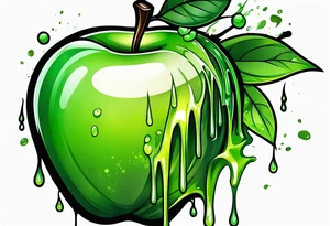 Dripping green apple tattoo idea
