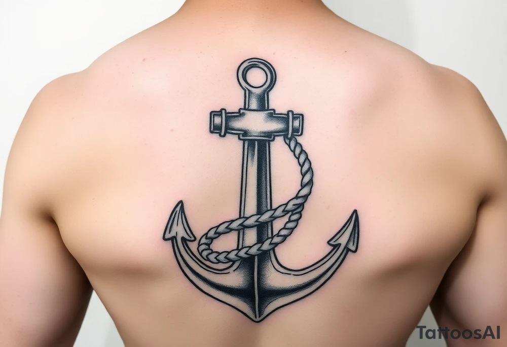 weathered anchor wrapped in nautical rope with sea waves tattoo idea