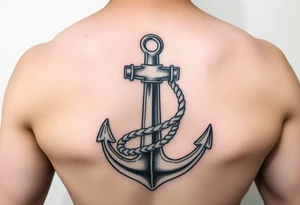 weathered anchor wrapped in nautical rope with sea waves tattoo idea