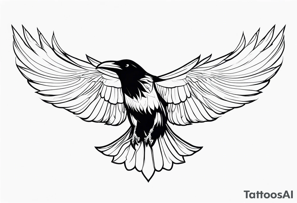 raven in flight with wings spread tattoo idea