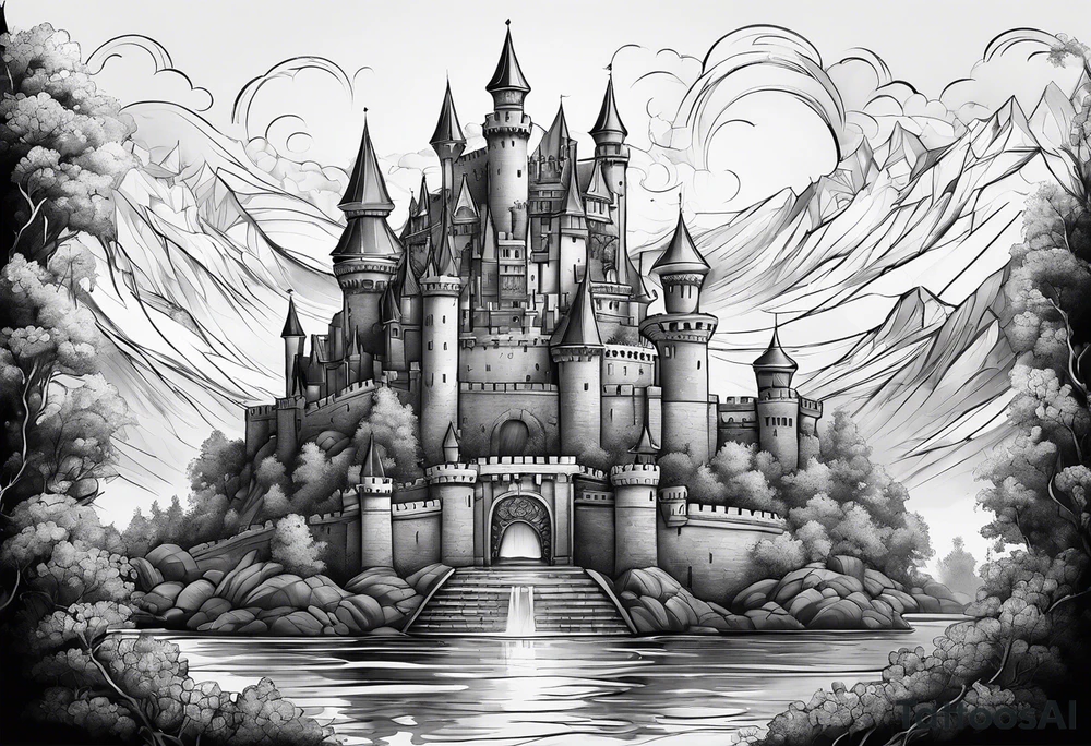 a castle floating in the crystal tattoo idea