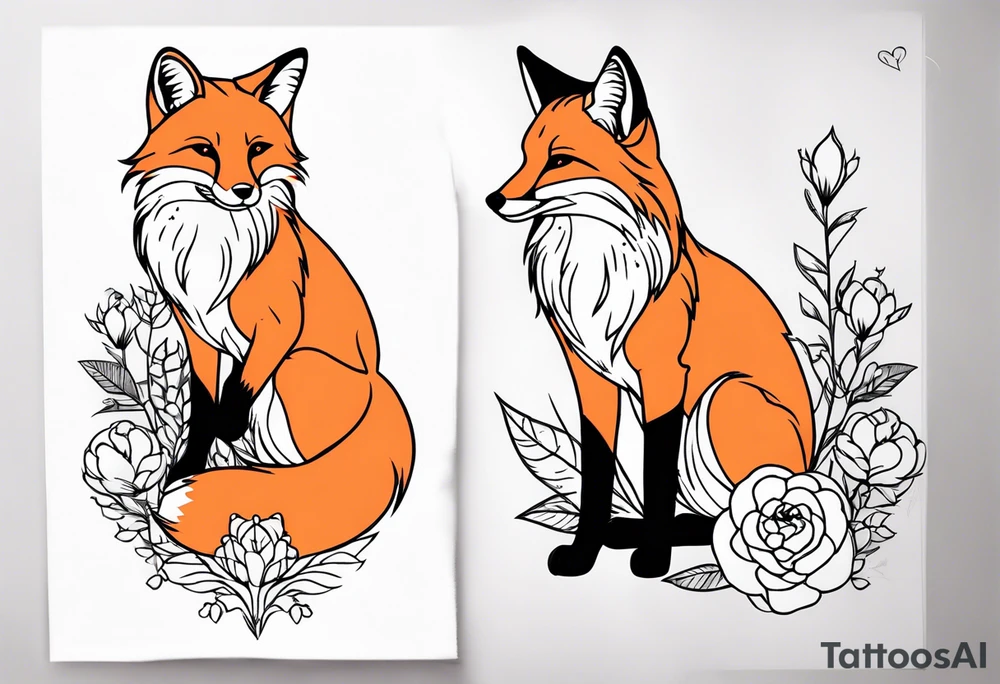 feminin minimalist flowers with fox full body tattoo idea feminin minimalist flowers with fox full body tattoo idea
