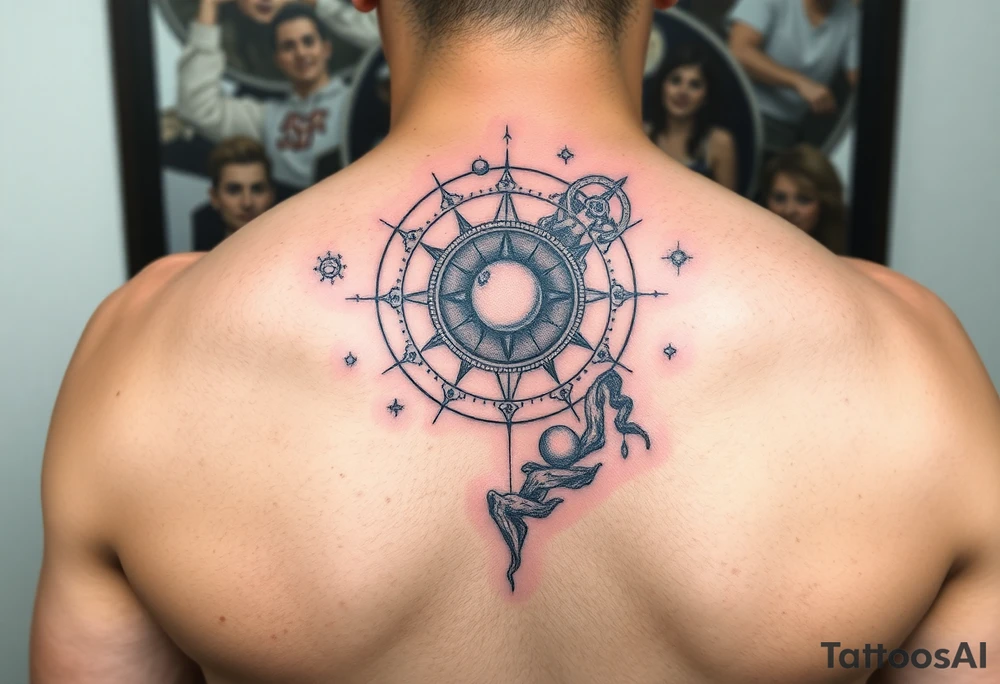 Astronomy tattoo integrated with the sands of time tattoo idea
