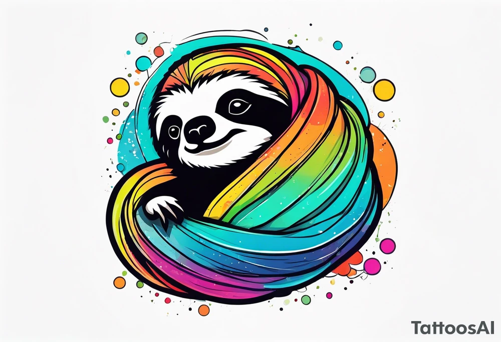 Abstract color hanging sloth tattoo idea