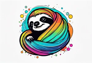 Abstract color hanging sloth tattoo idea