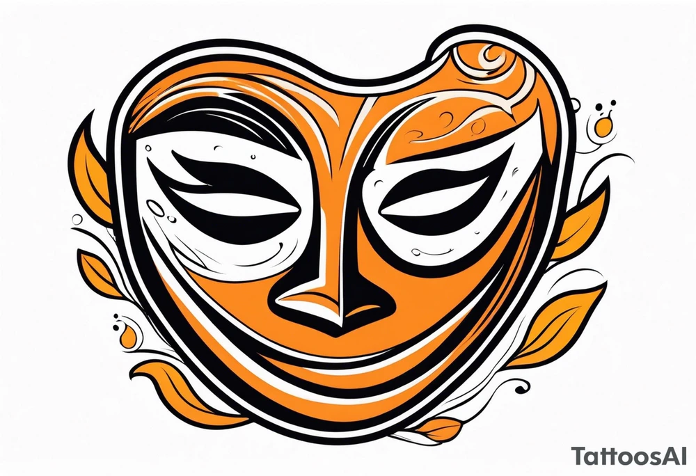 Laughing mask that is orange and black simplistic tattoo idea