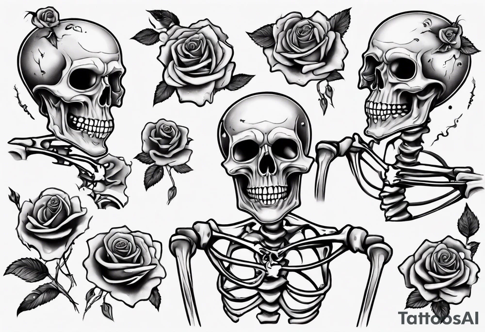 Dancing skeleton on a rose tattoo idea