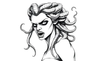 Scary Greek female god medusa with snake hairs tattoo idea