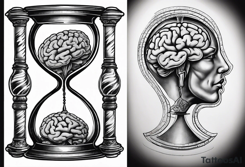 Sagittal brain and coguar inside hourglass. Brain in loterii level, coguar in an upper level tattoo idea