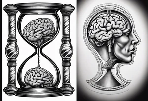 Sagittal brain and coguar inside hourglass. Brain in loterii level, coguar in an upper level tattoo idea