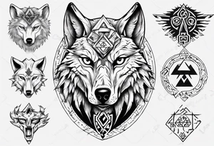 wolf head with zelda symbols tattoo idea