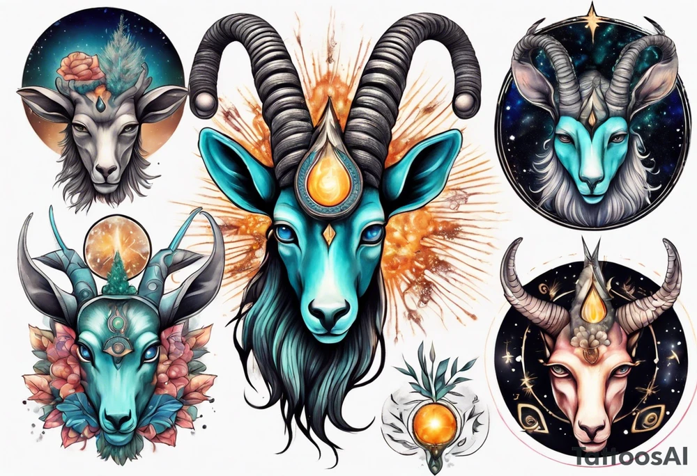 A Capricorn with glowing pineal gland tattoo idea