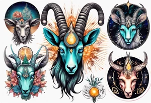 A Capricorn with glowing pineal gland tattoo idea