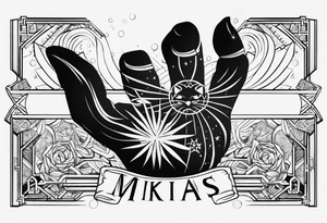 Image of hand and paw tattoo with Mikasa name tattoo idea