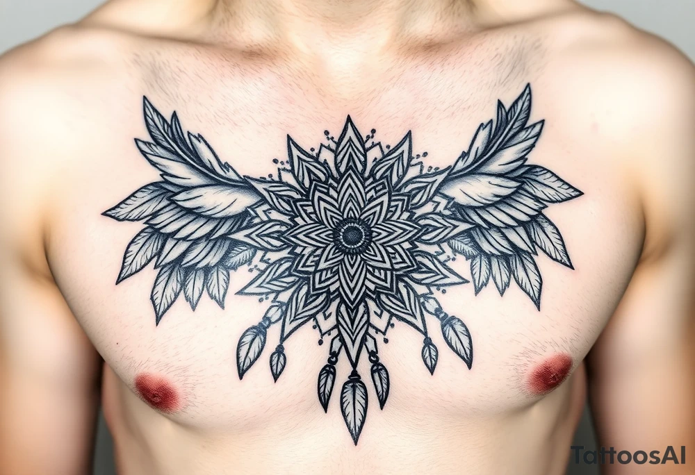 spiritual feathers ornamental mandala shaman tattoo idea