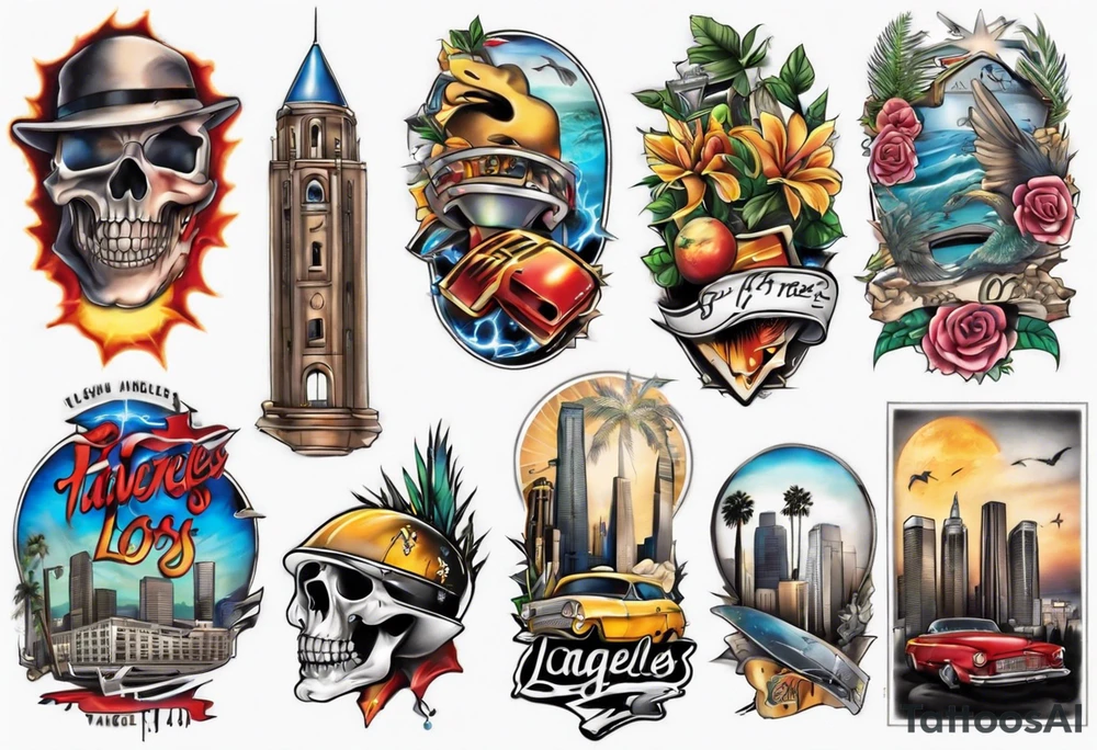 Los Angeles theme half sleeve tattoo idea