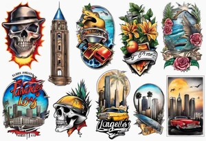 Los Angeles theme half sleeve tattoo idea