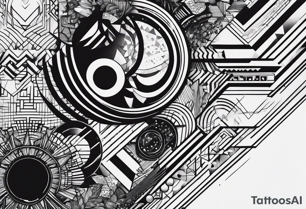 A forearm tattoo about electronic music, focus on geometric patterns, abstract tattoo idea