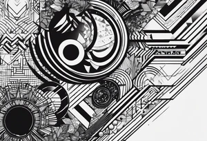 A forearm tattoo about electronic music, focus on geometric patterns, abstract tattoo idea