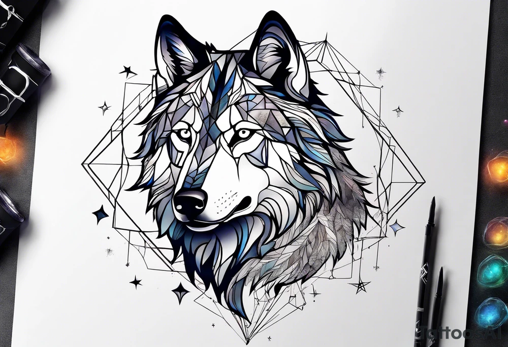 Constellation, two animal wolf, géométric tattoo idea