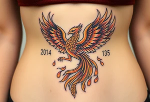 magnificent phoenix rising from golden flames with trailing embers tattoo idea