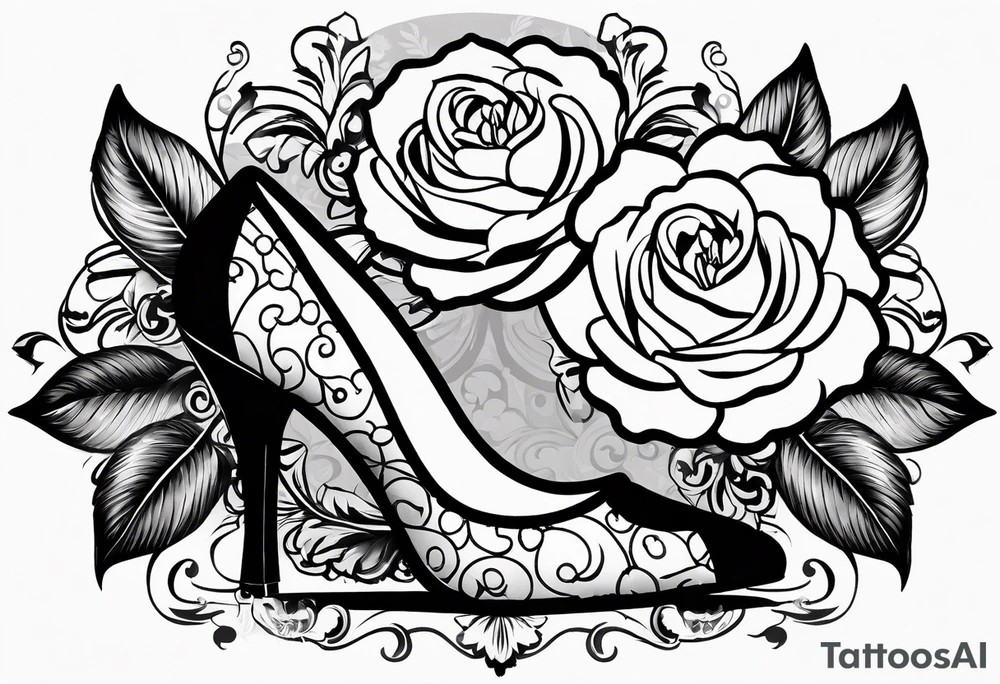 1950s pinup pumps with flowers, pearl necklaces, bows, and lace tattoo idea