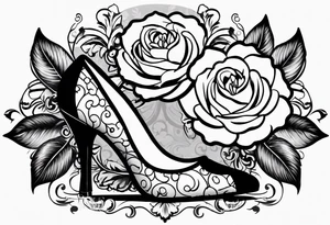 1950s pinup pumps with flowers, pearl necklaces, bows, and lace tattoo idea