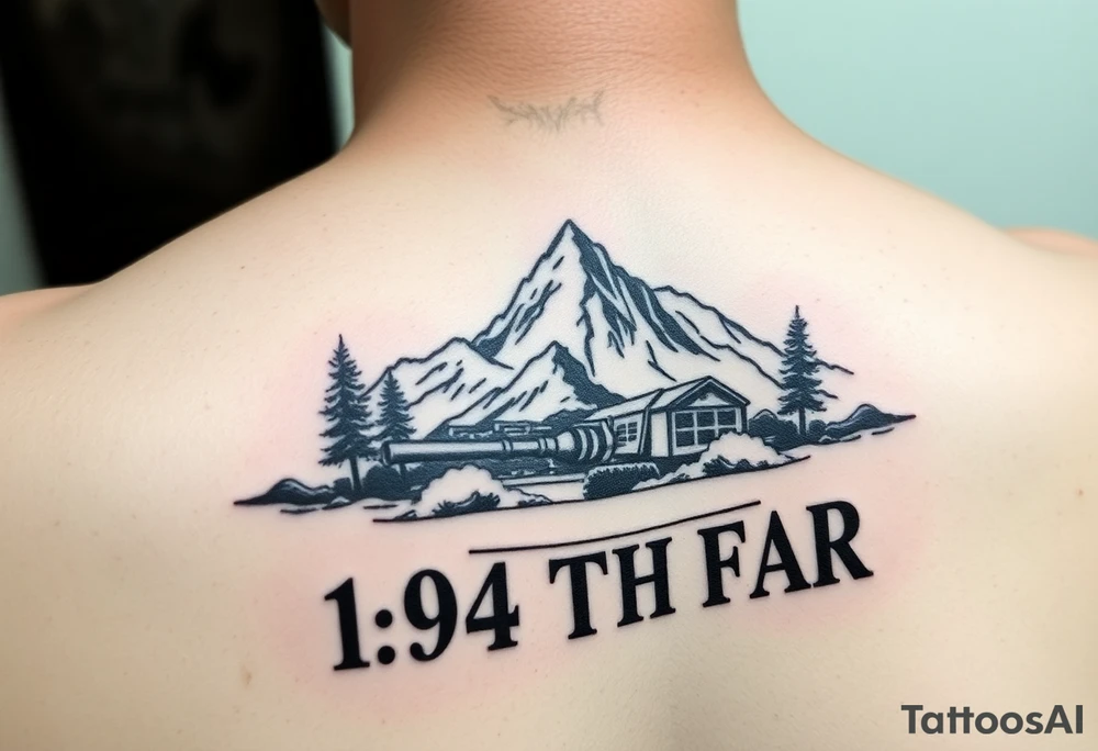 American traditional style with a mountain and the field artillery logo for the ar,y and the saying 1-94TH FAR tattoo idea