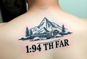 American traditional style with a mountain and the field artillery logo for the ar,y and the saying 1-94TH FAR tattoo idea
