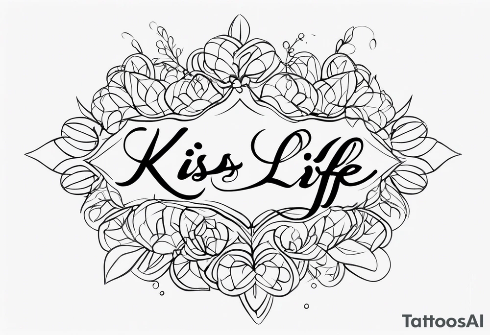 the words 
"kiss of life" in cursive all in one line tattoo idea