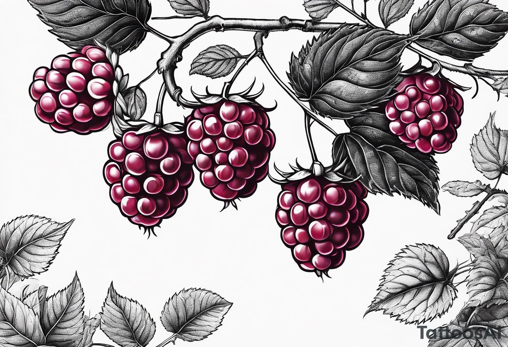 a long raspberry branch that focuses on line work. symbolizes making jam tattoo idea