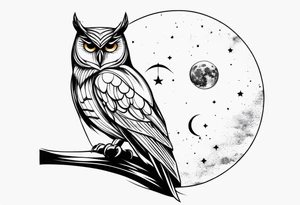 An owl perched beneath a glowing moon tattoo idea