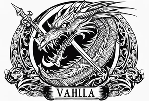 Valhalla sword dragon head axe tattoo idea