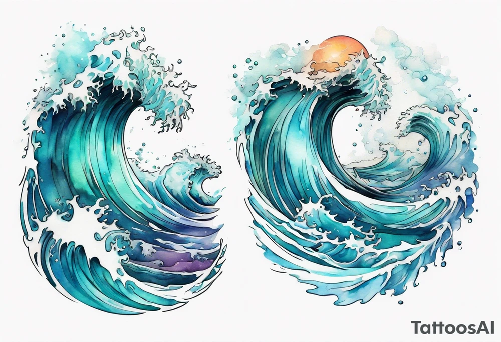 a crashing wave that turns into a beautiful sea witch tattoo idea