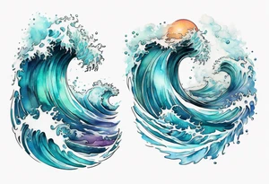a crashing wave that turns into a beautiful sea witch tattoo idea