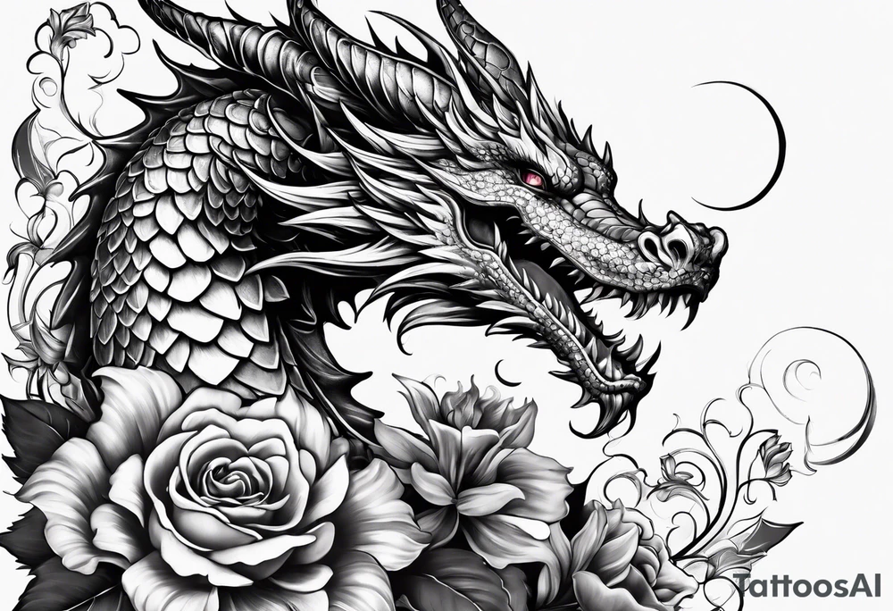 Drache mit Körper und mit Kirschblüten tattoo idea