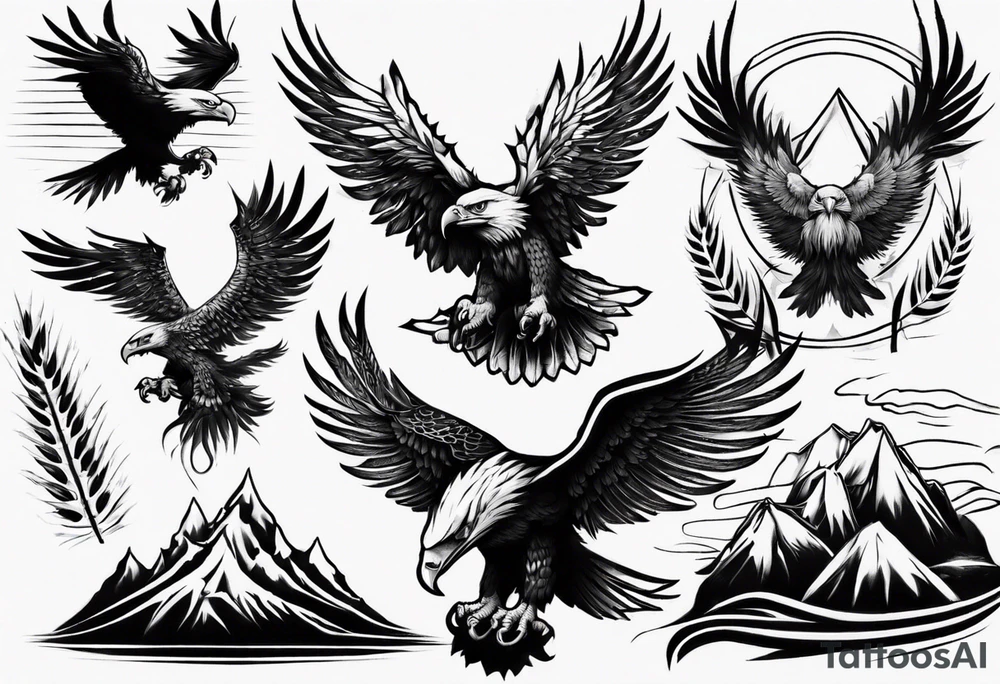 mountains wheat eagle tattoo idea