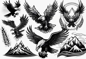 mountains wheat eagle tattoo idea