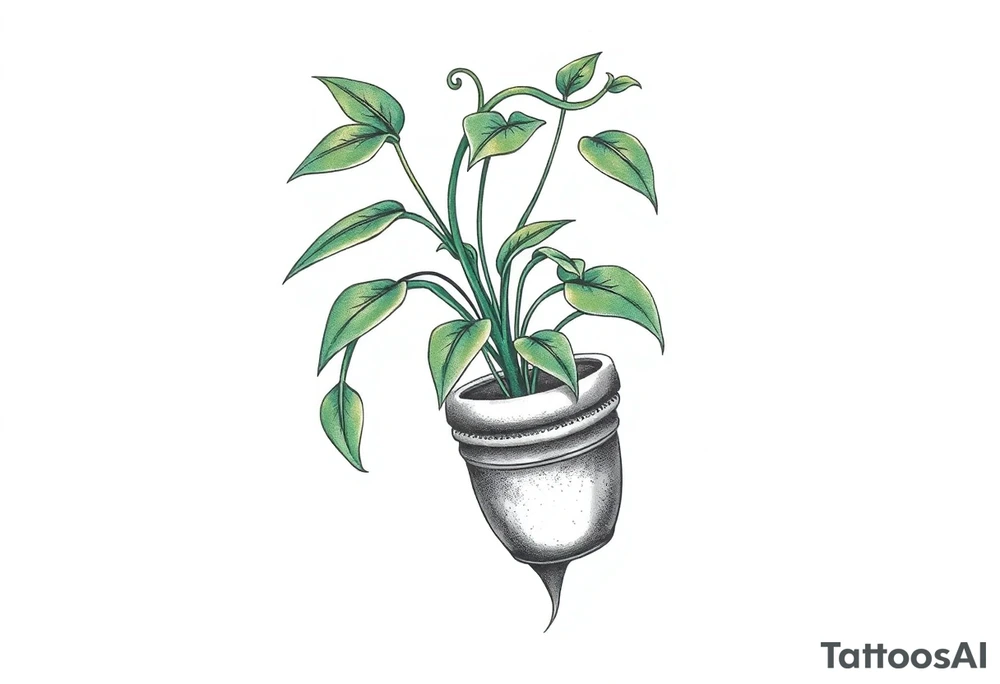 plant hanging out of pot tattoo idea