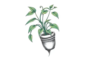 plant hanging out of pot tattoo idea