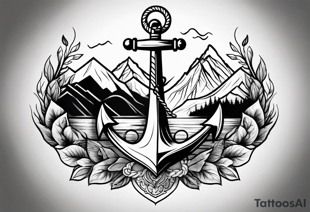Anchor, fire, mountain tattoo idea