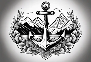 Anchor, fire, mountain tattoo idea