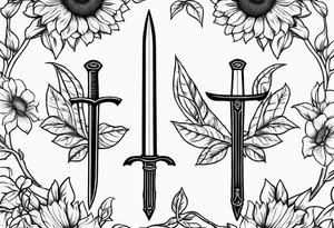 simple sword with sunflowers and vines covering it tattoo idea