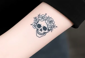 ornate skull adorned with crown of wild roses and thorns tattoo idea