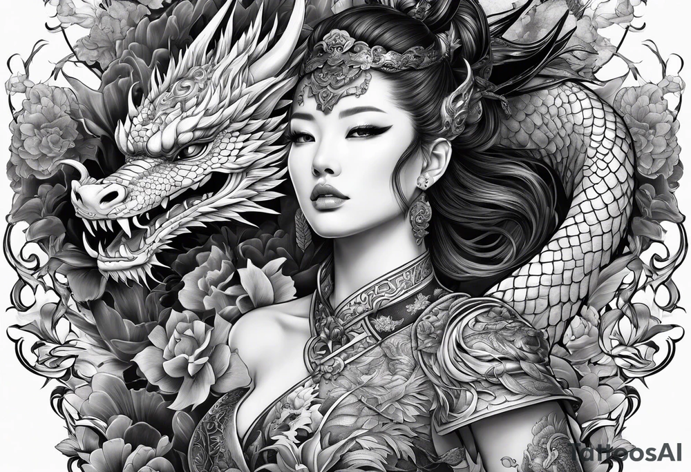 fit in one sheet full body warrior nymph with dragon tattoo idea