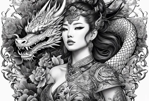 fit in one sheet full body warrior nymph with dragon tattoo idea