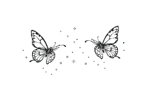Simple outline of flying butterflies with lots of sparkles and bubbles tattoo idea